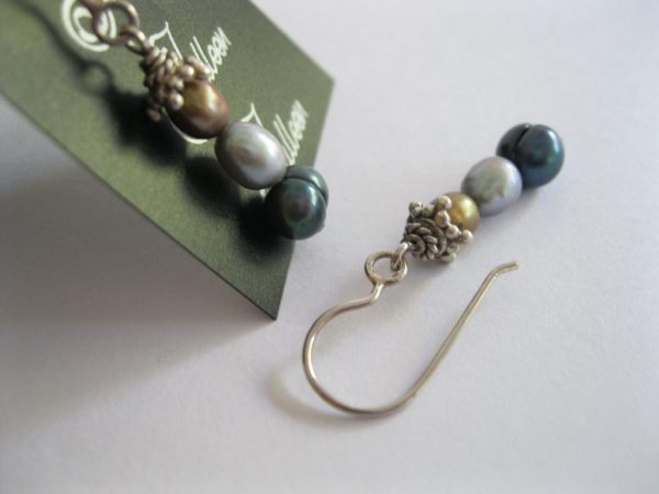 Gold Silver and Peacock Hook Earring Sterling Silver - Image 2