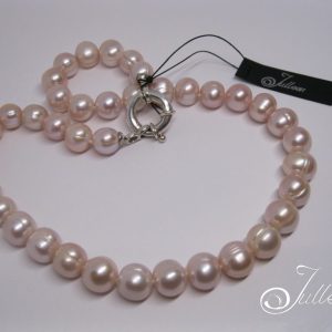 Pink Lustrous Large Pearl Necklace with Sterling Silver Sailor's Clasp