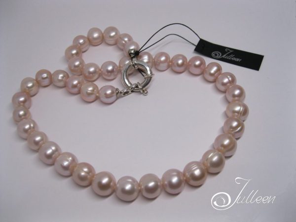 Pink Lustrous Large Pearl Necklace with Sterling Silver Sailor's Clasp