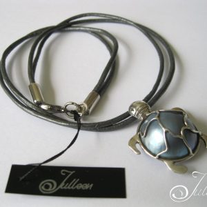 Blue Mabe Pearl Turtle Designer Pendant 925 Necklace on Leather