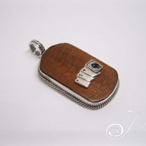 Poker Theme Sterling Silver Wooden Dog Tag