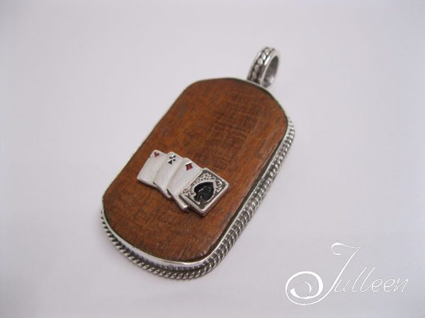 Poker Theme Sterling Silver Wooden Dog Tag - Image 4