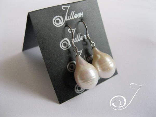 White Drop Pearl Earring in Fine Sterling Silver Hook