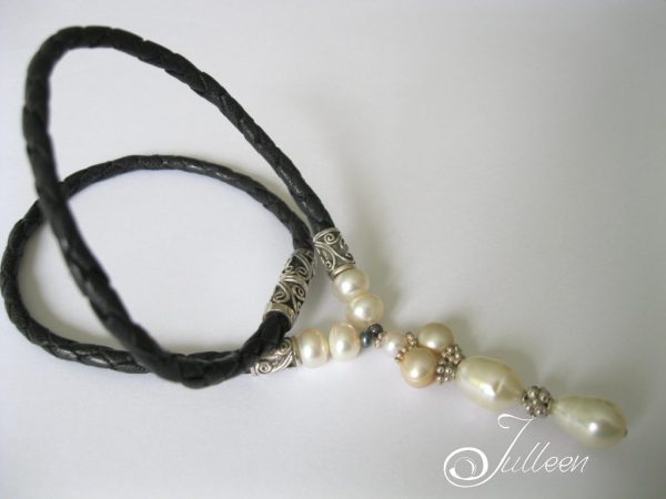 Pearl Weave, Unique Drop Style Pendant on Leather 925 - Image 3