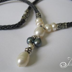 Pearl Weave, Unique Drop Style Pendant on Leather 925