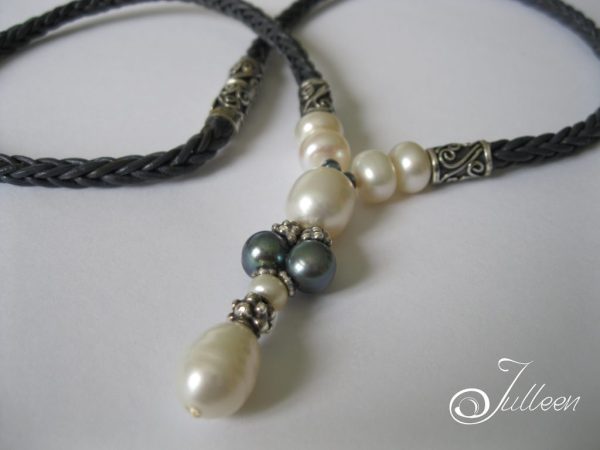 Pearl Weave, Unique Drop Style Pendant on Leather 925