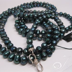 Long Peacock Green Pearl Necklace 52 inch 925