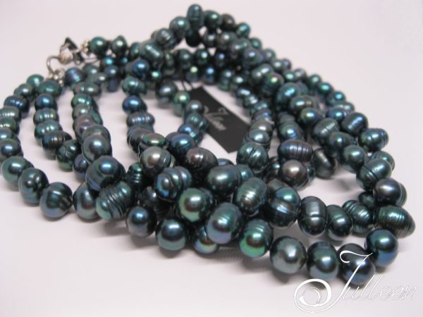 Long Peacock Green Pearl Necklace 52 inch 925 - Image 2