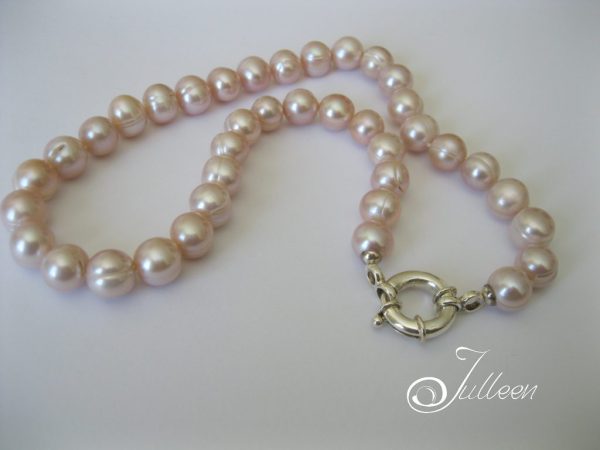 Pink Lustrous Large Pearl Necklace with Sterling Silver Sailor's Clasp - Image 3