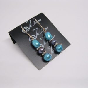 Double Turquoise and Black Pearl Hook Earring