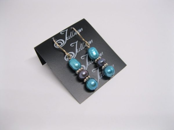 Double Turquoise and Black Pearl Hook Earring