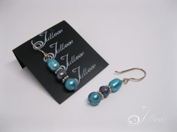 Double Turquoise and Black Pearl Hook Earring - Image 3