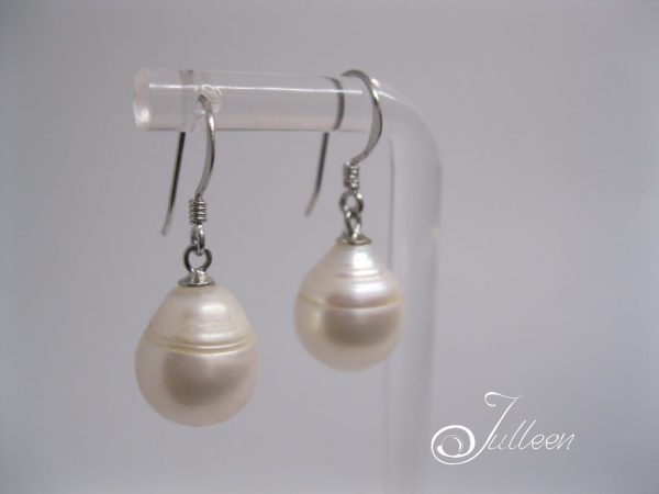White Drop Pearl Earring in Fine Sterling Silver Hook - Image 2
