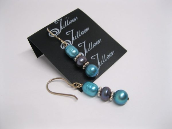Double Turquoise and Black Pearl Hook Earring - Image 2