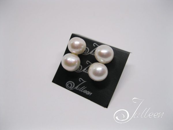 Snow White Double 11 mm Pearl Cup Set Earring 925 - Image 3